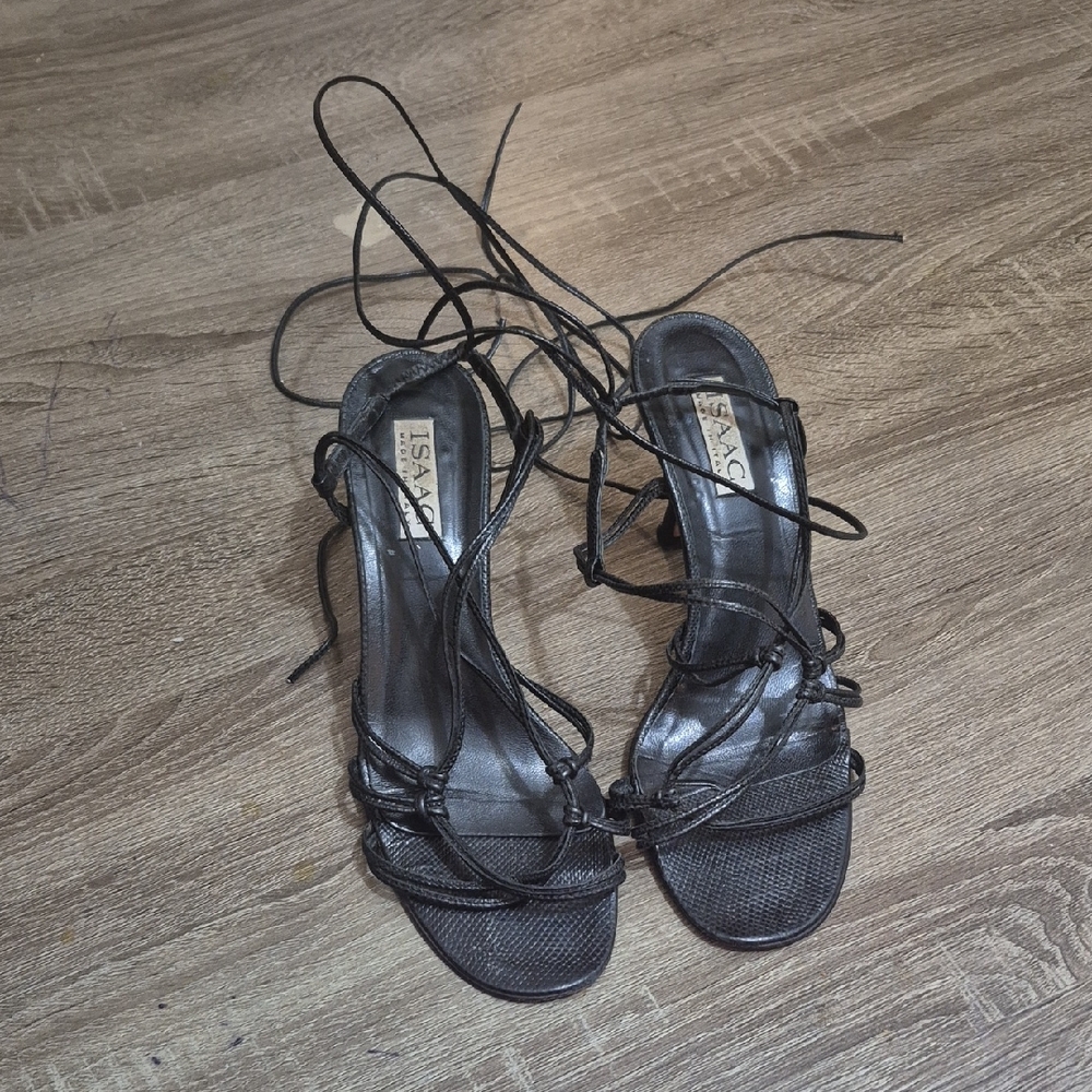Isaac  Black Lace-Up Heels